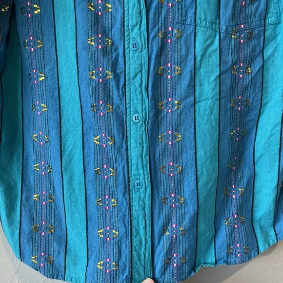 Vintage Wrangler Women’s Shirt Button Aztec Blue cowgirl Cowboy Western Rodeo M - Picture 5 of 7